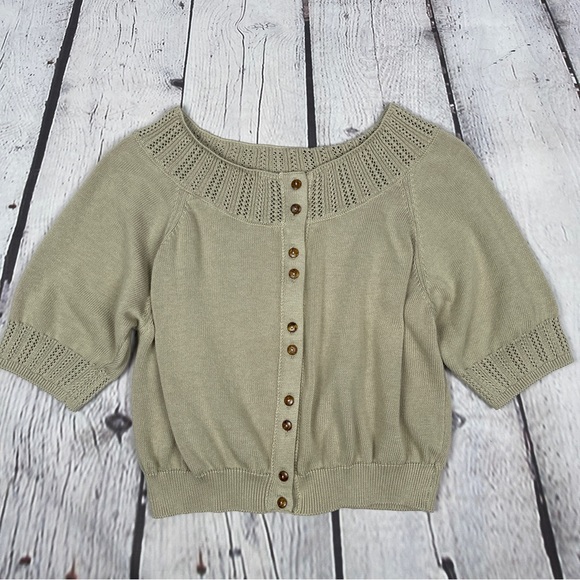 UNITED COLORS OF BENETTON tan knit 100% cotton scoop neck short sweater cardigan